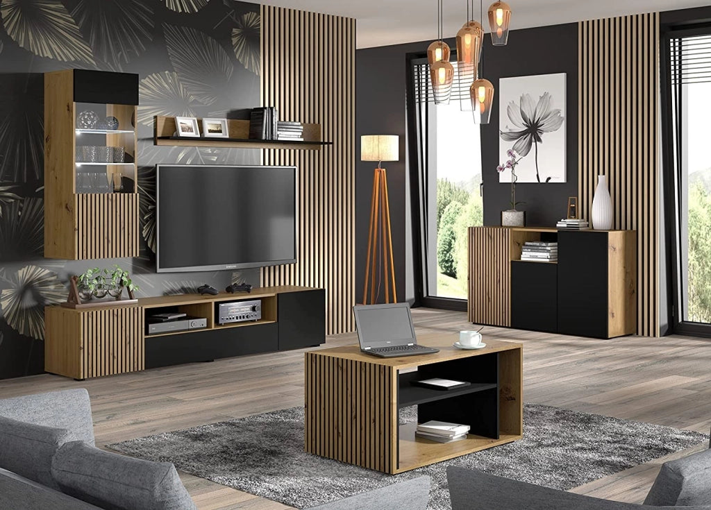 MOBILE A COLONNA VETRINA SOGGIORNO AURIS 45x37x115cm  ROVERE NERO OPACO