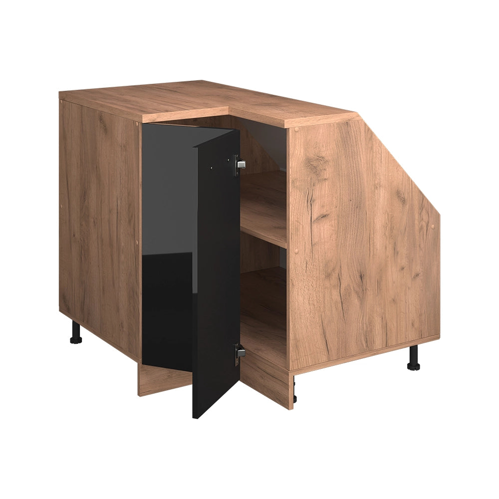 Mobile sottotetto Mobile angolare Rion Nero lucido/Rovere dorato 75.6 x 83.8 cm con 1 porta, carcassa dell’armadio profondità 60 cm Vicco