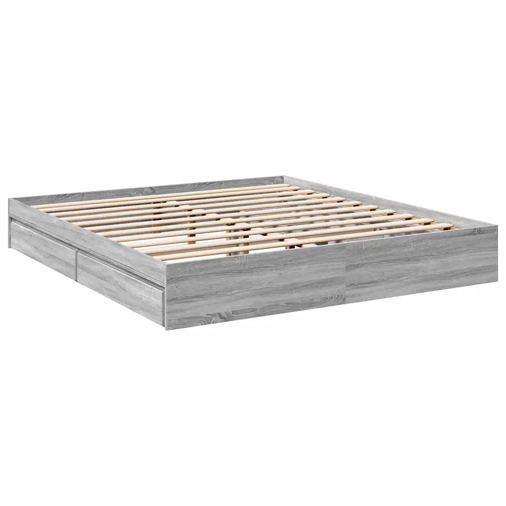 Letto matrimoniale | Letto per adulti | Giroletto Cassetti Grigio Sonoma 180x200 cm Legno Multistrato
