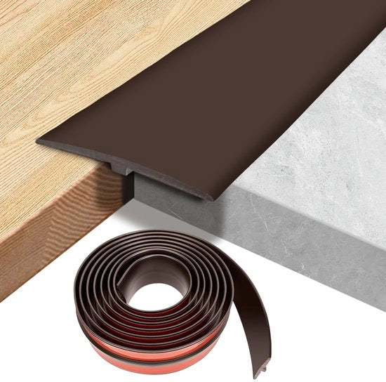 T-profile perimetrale transizione in PVC per porte di passaggio, profilo di transizione per connessione di pavimenti tra spazi di pavimenti in lastre di laminato (marrone, 5 cm x 3 m)