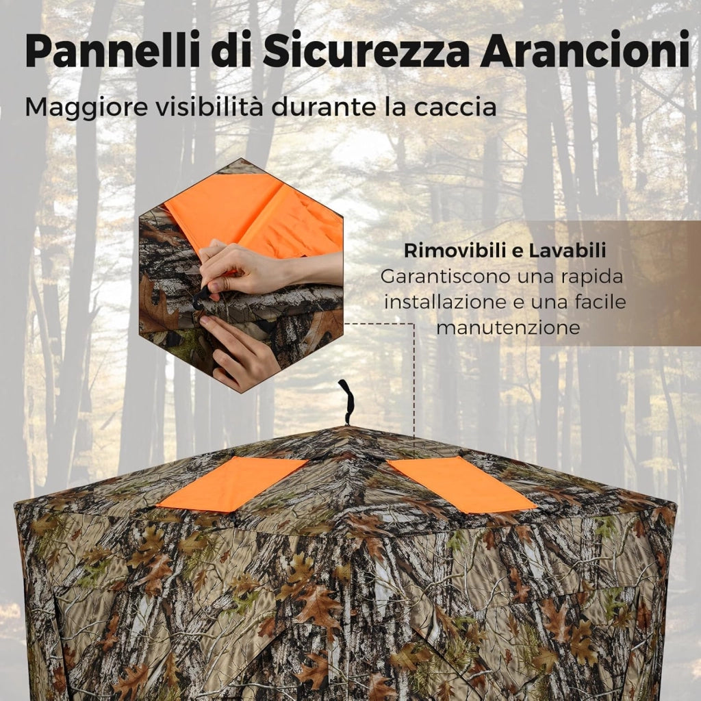 Tenda da Caccia per 2 Persone, Tenda Pop-Up Camouflage con Finestre Scorrevoli Silenziose, Pannelli di Sicurezza e Borsa per Il Trasporto, 140 x 140 x 170 cm