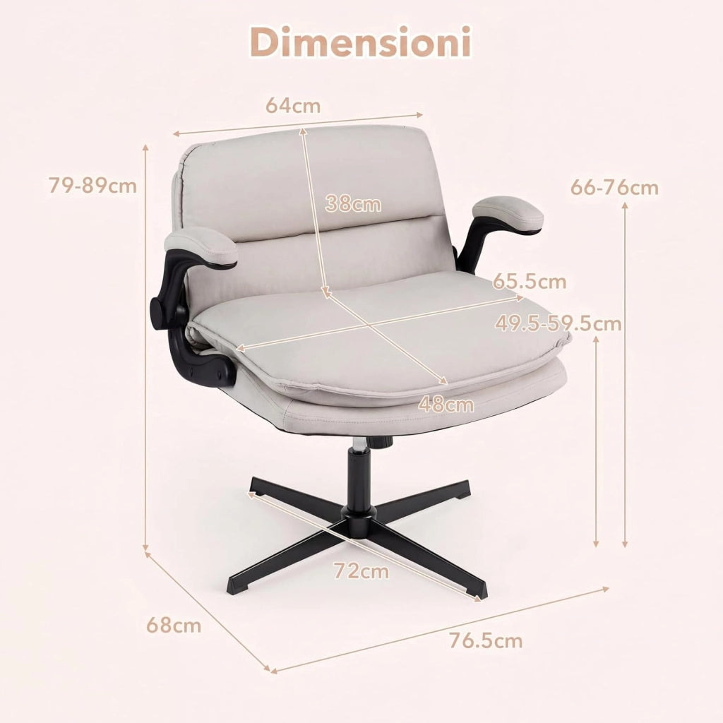 Sedia da Ufficio, Poltrona Relax Altezza Regolabile (Senza Ruote) | Funzione Dondolo, Braccioli Ribaltabili e Base Robusta, per Ufficio Studio Soggiorno, Portata 150 kg