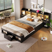 Letto piattaforma 140x200 cm con vani; 3 cassetti e illuminazione LED; nero