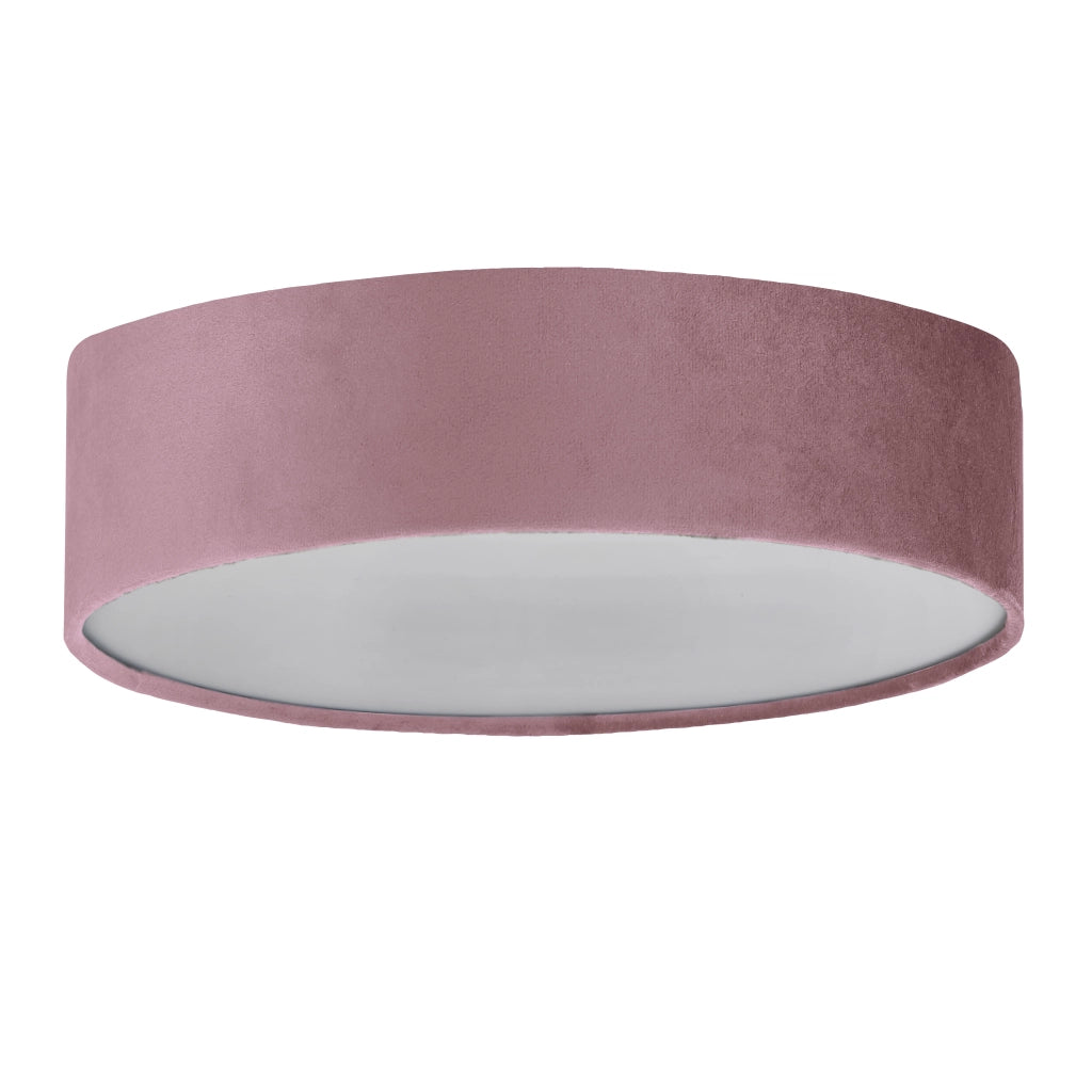 Plafoniera Contemporanea Tamburo Acciaio Rosa Tessuto Bianco 2 Luci E27