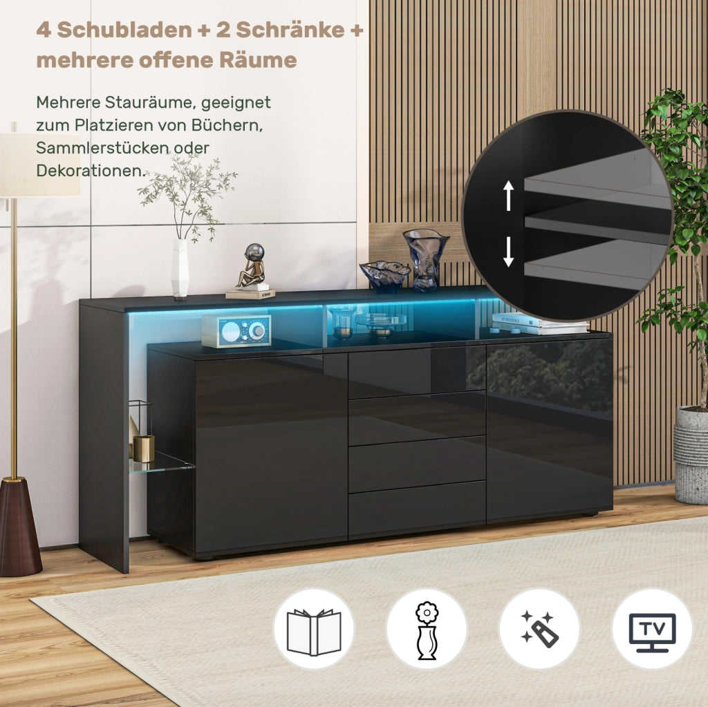 Sideboard moderno nero lucido con LED e USB