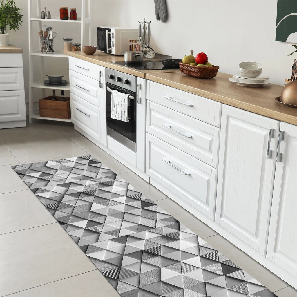 Tappeto passatoia fantasia made in Italy antiscivolo lavabile aderente triangoli multicolore 50x200cm - Triangle Grigio
