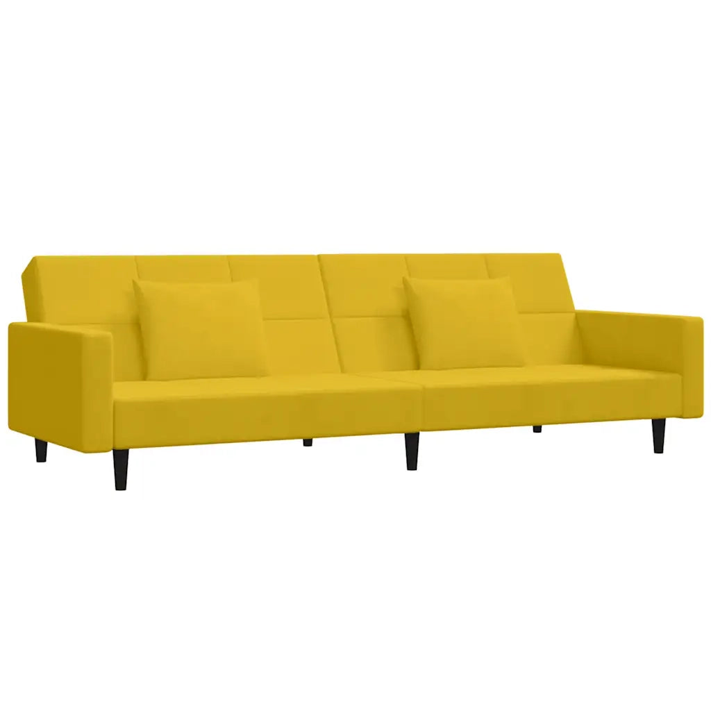 Divano Letto a 2 Posti con 2 Cuscini Giallo in Velluto 375822