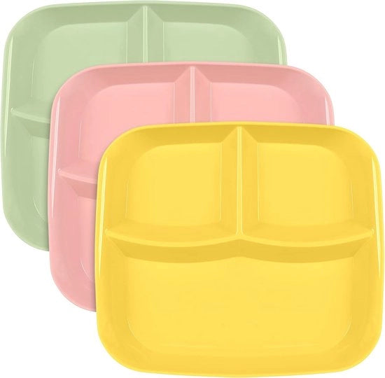 Set di piatti per portata da 3 pezzi, piatti da picnic in plastica resistente all'urto 10 pollici, set di piatti per il pasto diviso, riciclabili, piatti da dieta per portata profonda per adulti e bambini