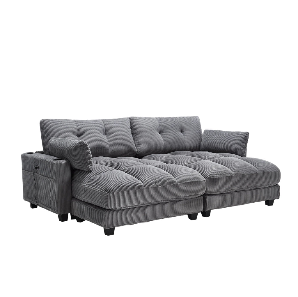 Poltrona relax 140x112x81 cm con portabicchieri e tasche in velluto grigio