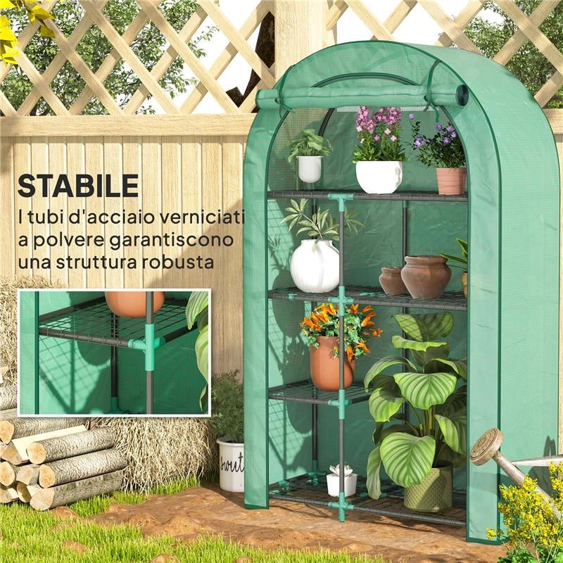 SERRA A PARETE A 4 LIVELLI CON PORTA A CERNIERA IN ACCIAIO E PE 100X45X160 CM VERDE
