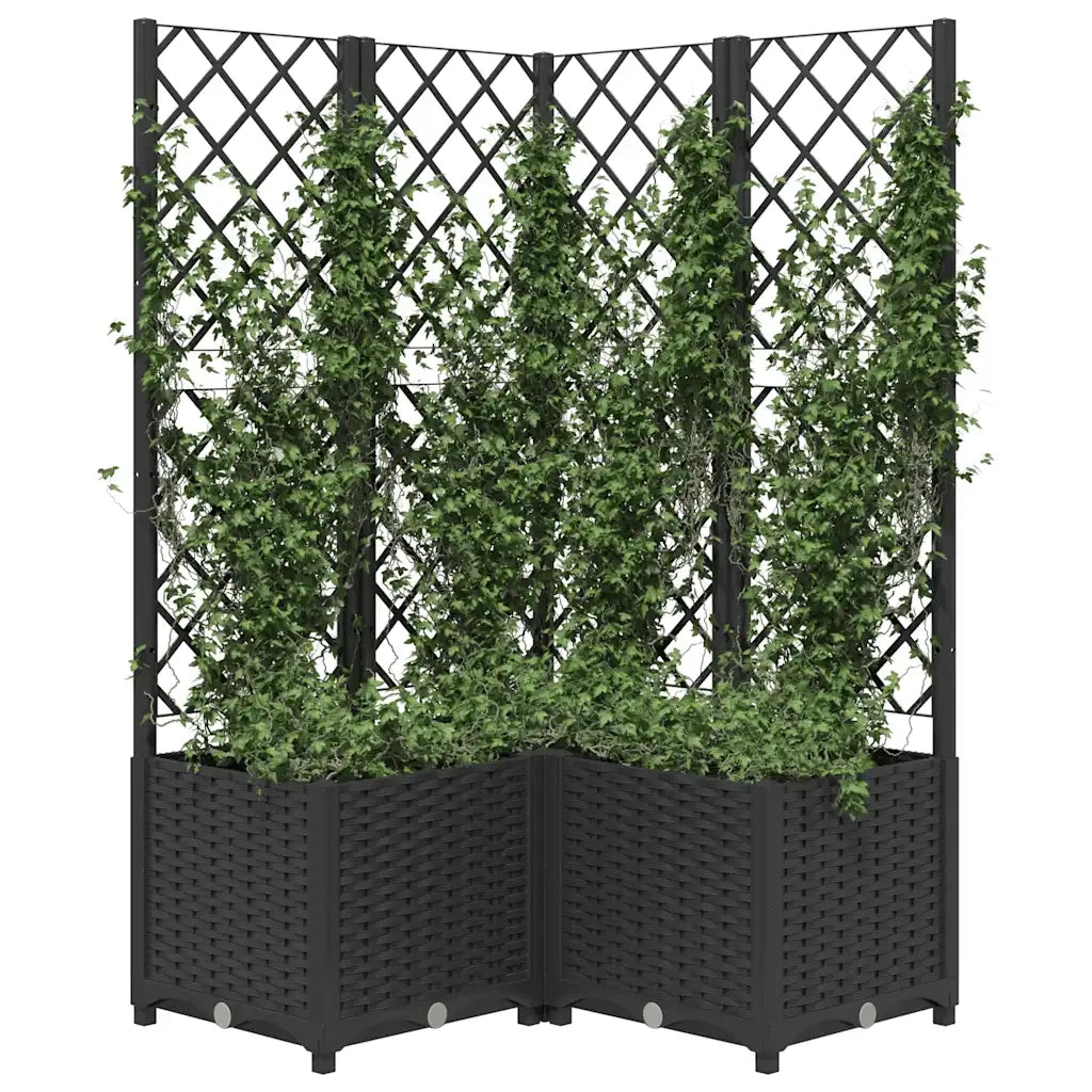 Fioriera da Giardino con Graticcio-Vaso da Esterno-Fioriera con Griglia Nero 80x80x136 cm in PP