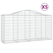 Cestini gabbioni recinzione a gabbia muro di contenimento ad arco 5 pezzi 200 x 50 x 100/120 cm ferro zincato argento 02_0040884