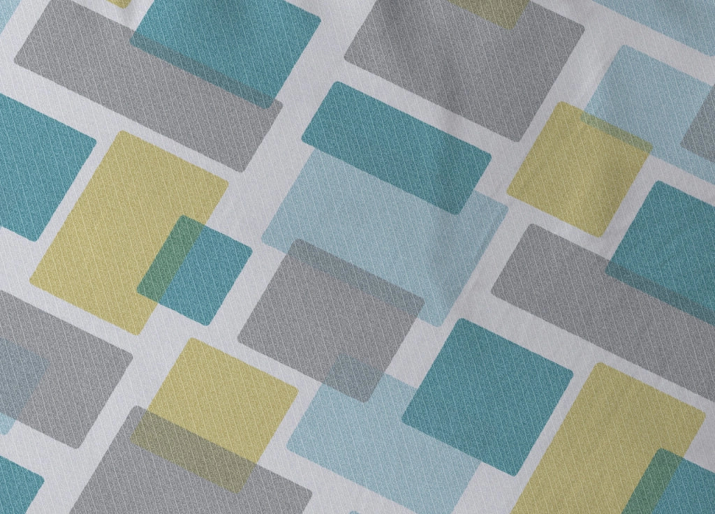 Completo Lenzuola Letto In 100% Cotone Made Italy Disegno Square GI - Matrimoniale - Azzurro