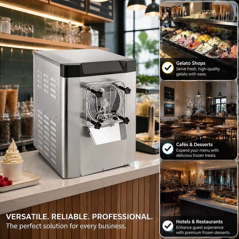 Commercial Ice Cream Machine, 16-20 L/H Ice Cream Production, 1400 W Hard Ice Cream Machine With Intelligent LCD Display & Various Flavors, For Snack Bars, Restaurants, Silver