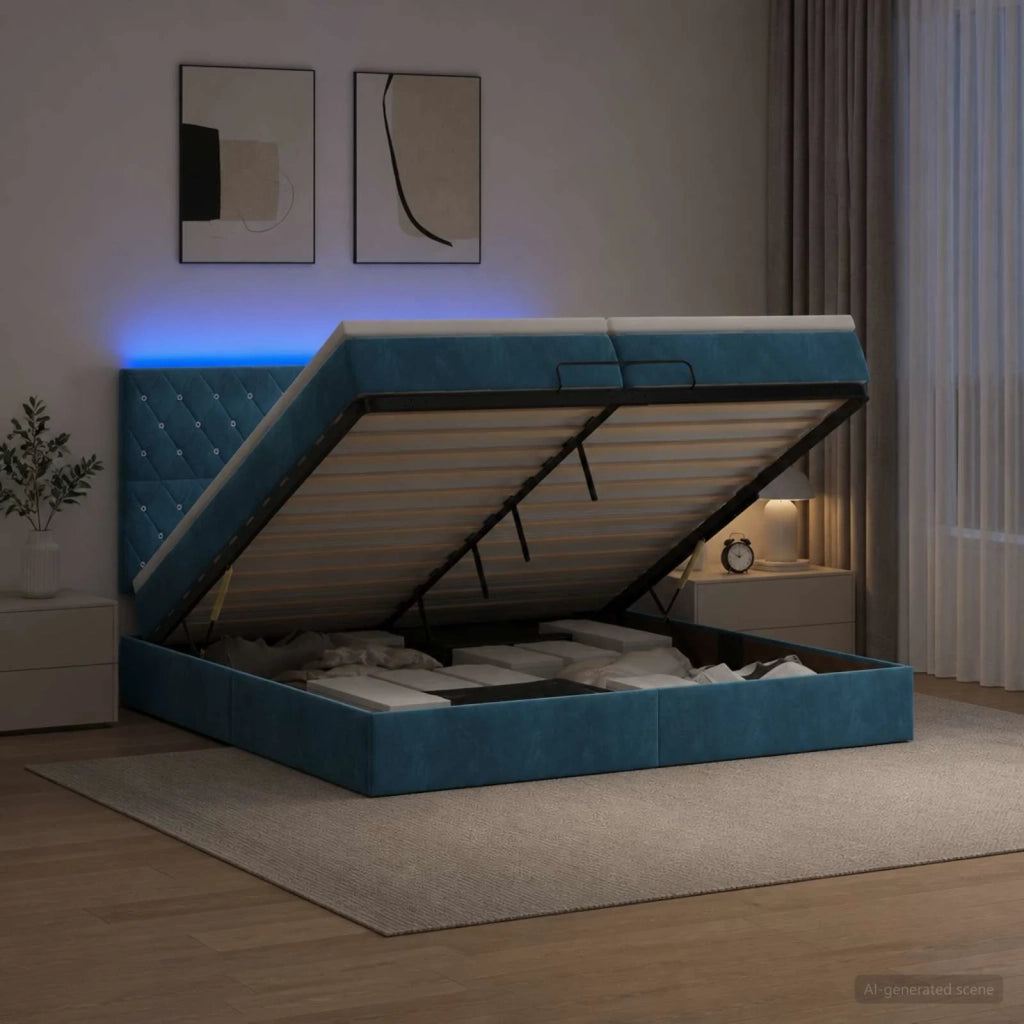 Letto Ottomano con Materasso e LED Blu scuro 200 x 200 cm 3458257