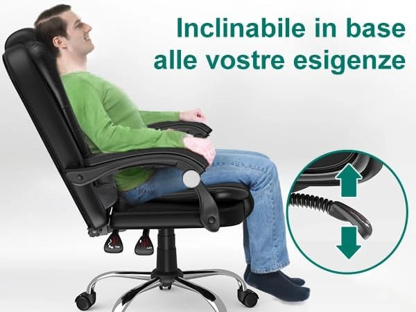 FENIXSHOP24 Poltrona/Sedia Ufficio Ergonomica Presidenziale Reclinabile e Direzionabile con Braccioli Imbottiti e Altezza Regolabile,con rotelle – Nera HLD-809