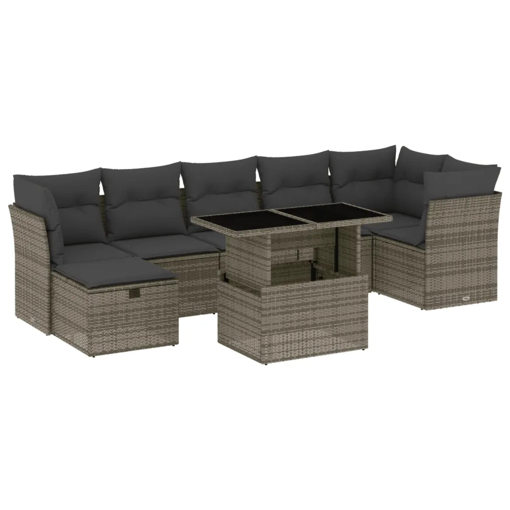 Set Divano da Giardino 8 pz con Cuscini Grigio in Polyrattan
