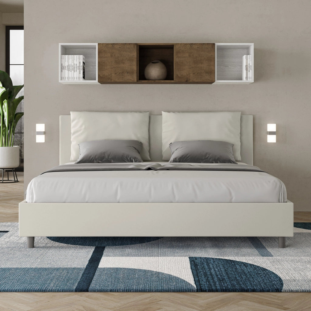 BS COM Letto matrimoniale king size contenitore imbottito 200x210 similpelle bianco