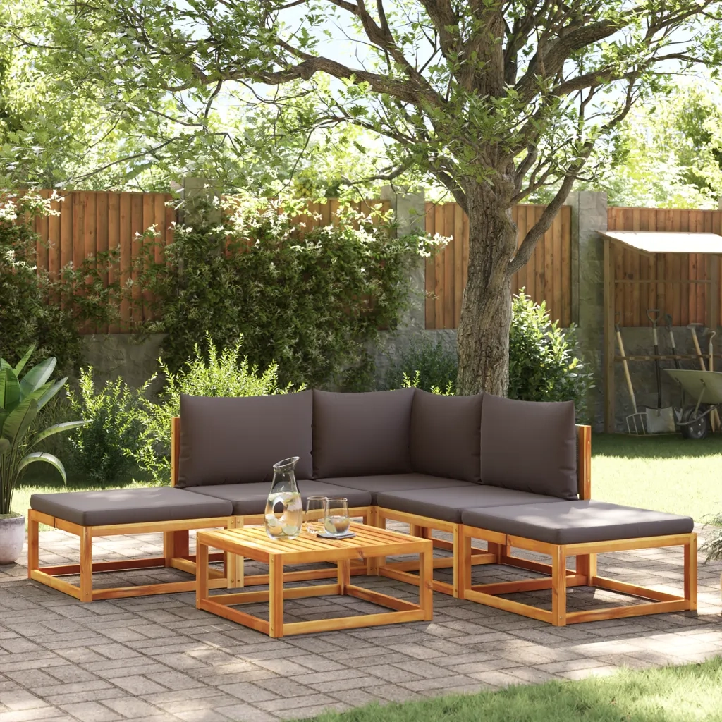 Set di divani da giardino 6 pezzi con cuscini in legno di acacia e rattan