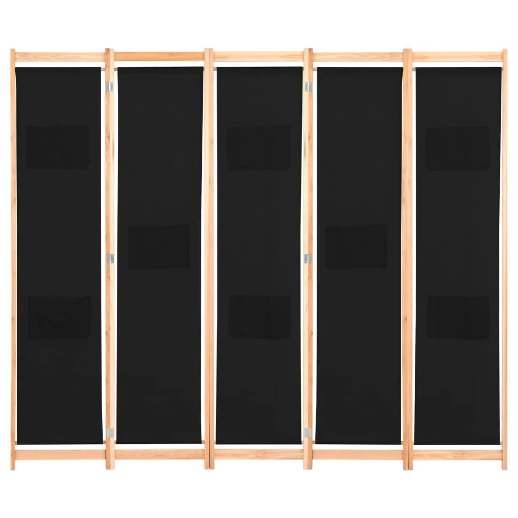 Divisorio divisorio mobile decorativo 5 pannelli nero 200 x 170 x 4 cm tessuto 0802093