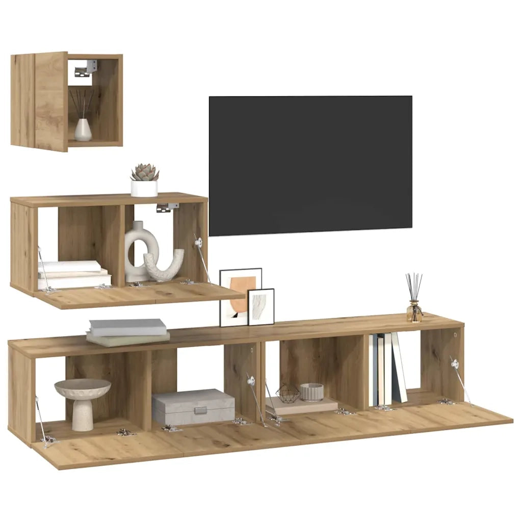 Set mobile TV 4 pcs Rovere artigianale Legno multistrato 3393437