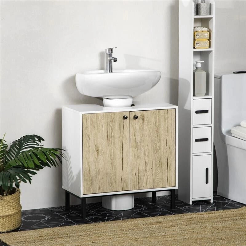 MOBILE BAGNO SOTTO LAVABO A 2 ANTE 60X30X60 CM BIANCO E ROVERE