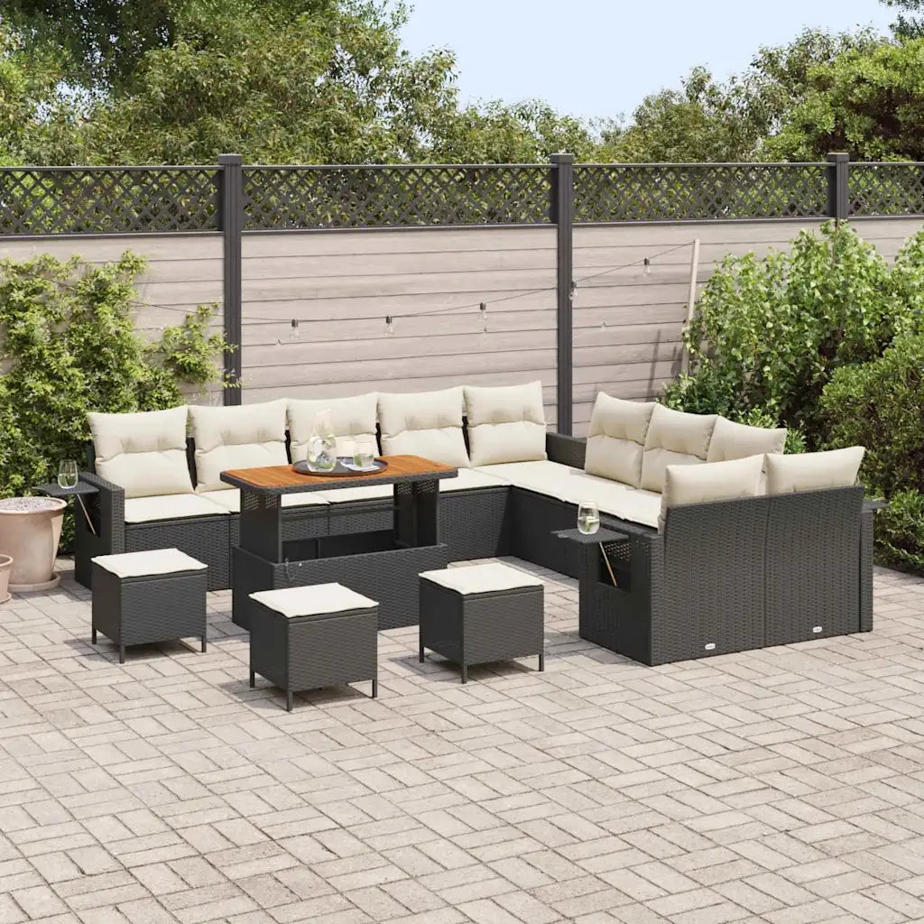 Set Divano da Giardino 14 pcs Nero polyrattan