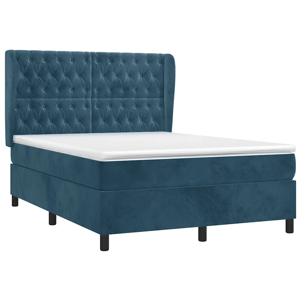 Giroletto a Molle con Materasso Blu Scuro 140x190 cm in Velluto