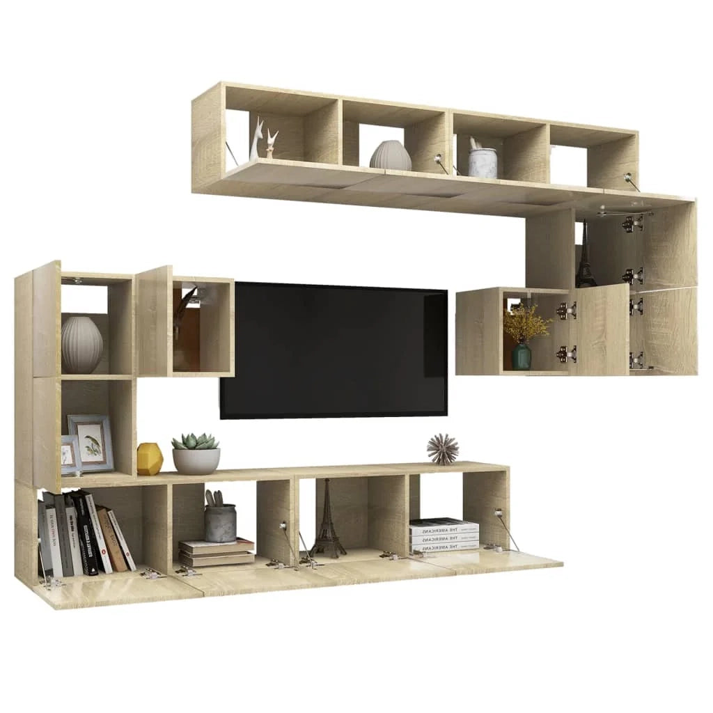 Set di mobili mobile buffet TV televisione soggiorno camera da letto soggiorno 8 pezzi rovere Sonoma multistrato marrone 02_0025304