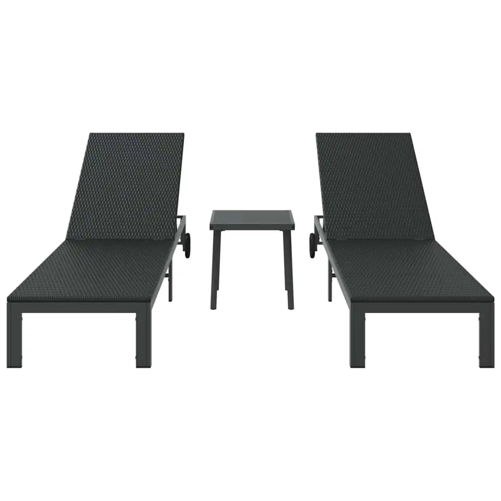 Lettino da Sole 2-persona 3 pcs Nero polyrattan 42004131
