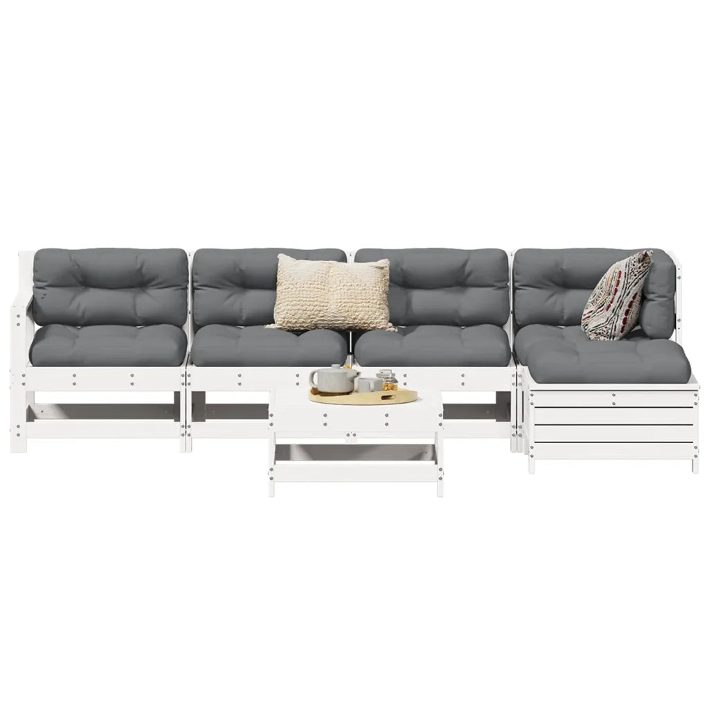 Set Divani da Giardino 6 pz Bianco in Legno Massello di Pino