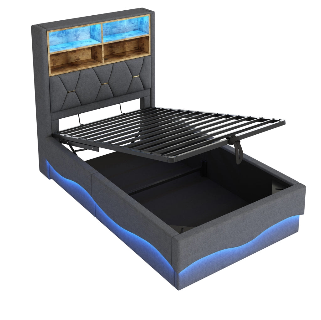 Letto multifunzione 90x200 cm con LED, USB e contenitore idraulico