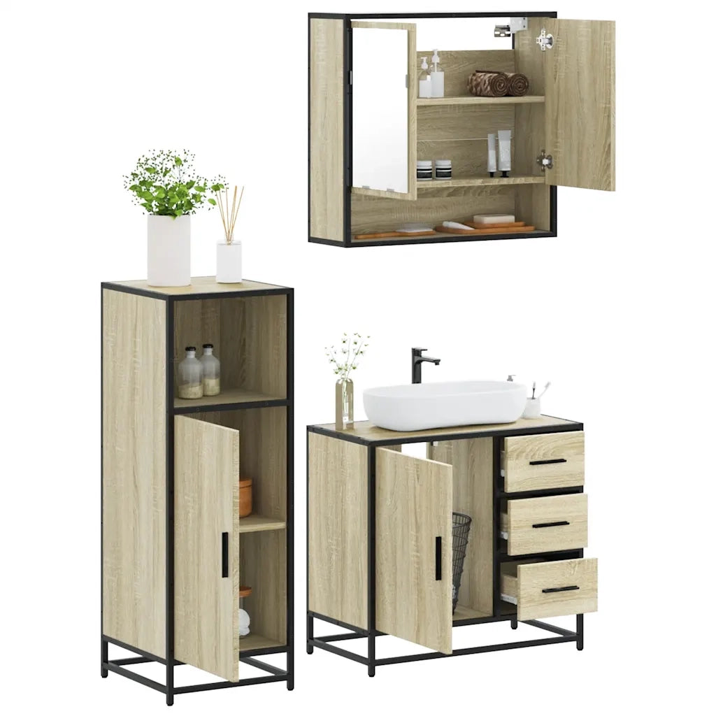 Set Mobili da Bagno 3 pz Rovere Sonoma in Legno Multistrato 3300986