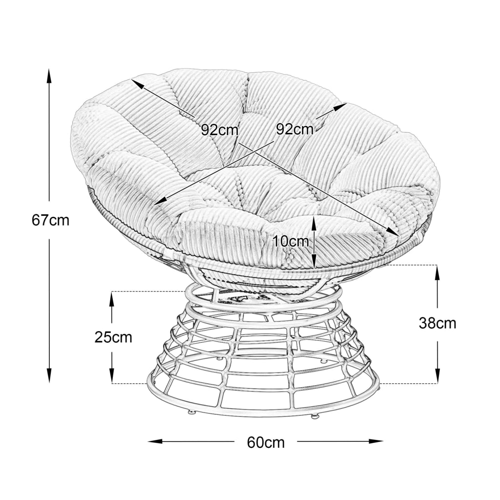 Sedia Papasan girevole 360° ?92x67 cm in acciaio e rattan PE; cuscino rosa