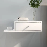 Set Di 2 Comodini Da Parete - Set Di 2 Comodini Da Notte - Ripiano Laterale E Cassetto - 55l x 30P x 15H cm Bianco In Pannello Di Particelle