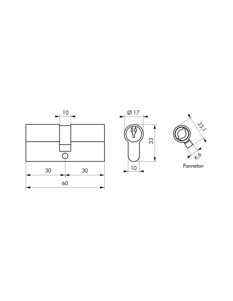 Cilindro europeo SA 30 x 30 mm finitura ottone, 3 chiavi – THIRARD
