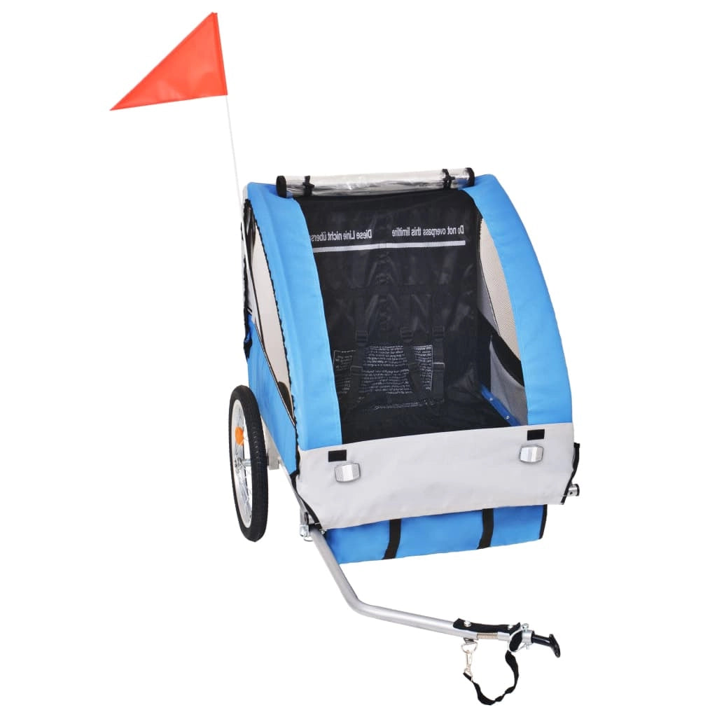 Rimorchio per bicicletta per bambini 30 kg grigio e blu 02_0004499