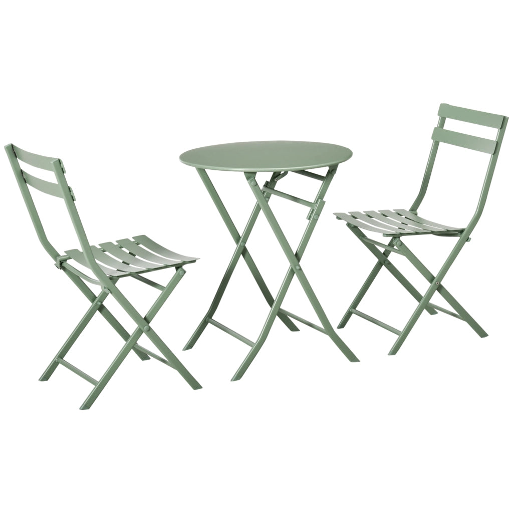 Set da Giardino 3 Pezzi Pieghevoli in Acciaio, 2 Sedie 42x50x81 cm e Tavolino ?60x71 cm, Verde