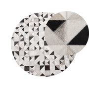 Tappeto in pelle grigia e nera 140 cm Tappeto rotondo intrecciato a mano moderno patchwork