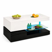 TAVOLINO DA CAFFÈ LED 90x45x35,5 cm Bianco/Nero in pannello di legno e vetro temperato