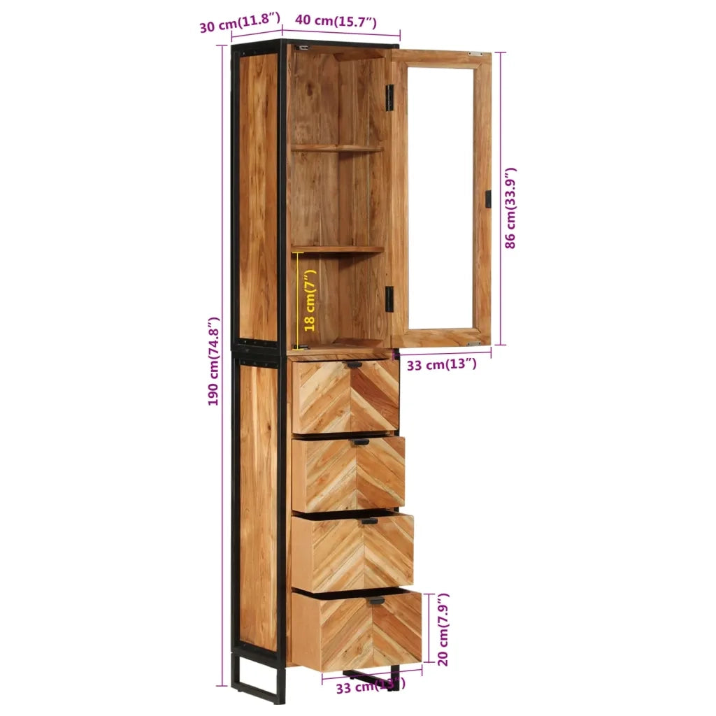 Mobile da Bagno 40x27x190 cm in Ferro e Legno Massello Acacia 3217118
