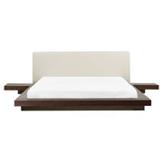 Letto in stile giapponese in frassino scuro 160 x 200 cm testata in MDF impiallacciata in legno testata in ecopelle camera da letto a basso profilo