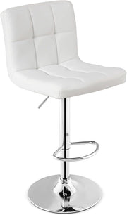 Set Sedie da Bar in Ecopelle con Altezza Regolabile, Seduta Girevole a 360°, Poggiapiedi e Base Metallica Antiscivolo, Sgabelli da Pranzo per Isola Cucina Bar, Portata 150 kg (Bianco,1)