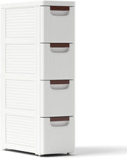 Mobiletto Stretto con Ruote, Carrello e Organizzatore Slim con 3/4/5/6 Cassetti per Spazi Piccoli, Cassettiera di Plastica per Soggiorno, Bagno, Cucina, Bianco (42 x 19 x 74 cm)