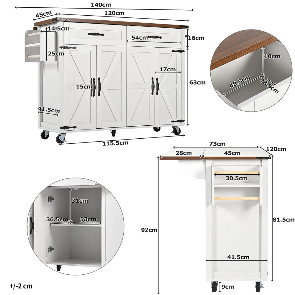 Carrello da Cucina con Piano Estraibile ¨C Xylo ¨C Legno, 4 Ante e 2 Cassetti