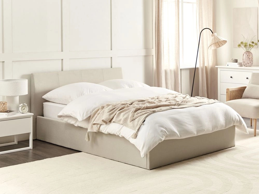 Struttura del letto Beige 140 x 200 cm 5 piedi contenitore con testiera
