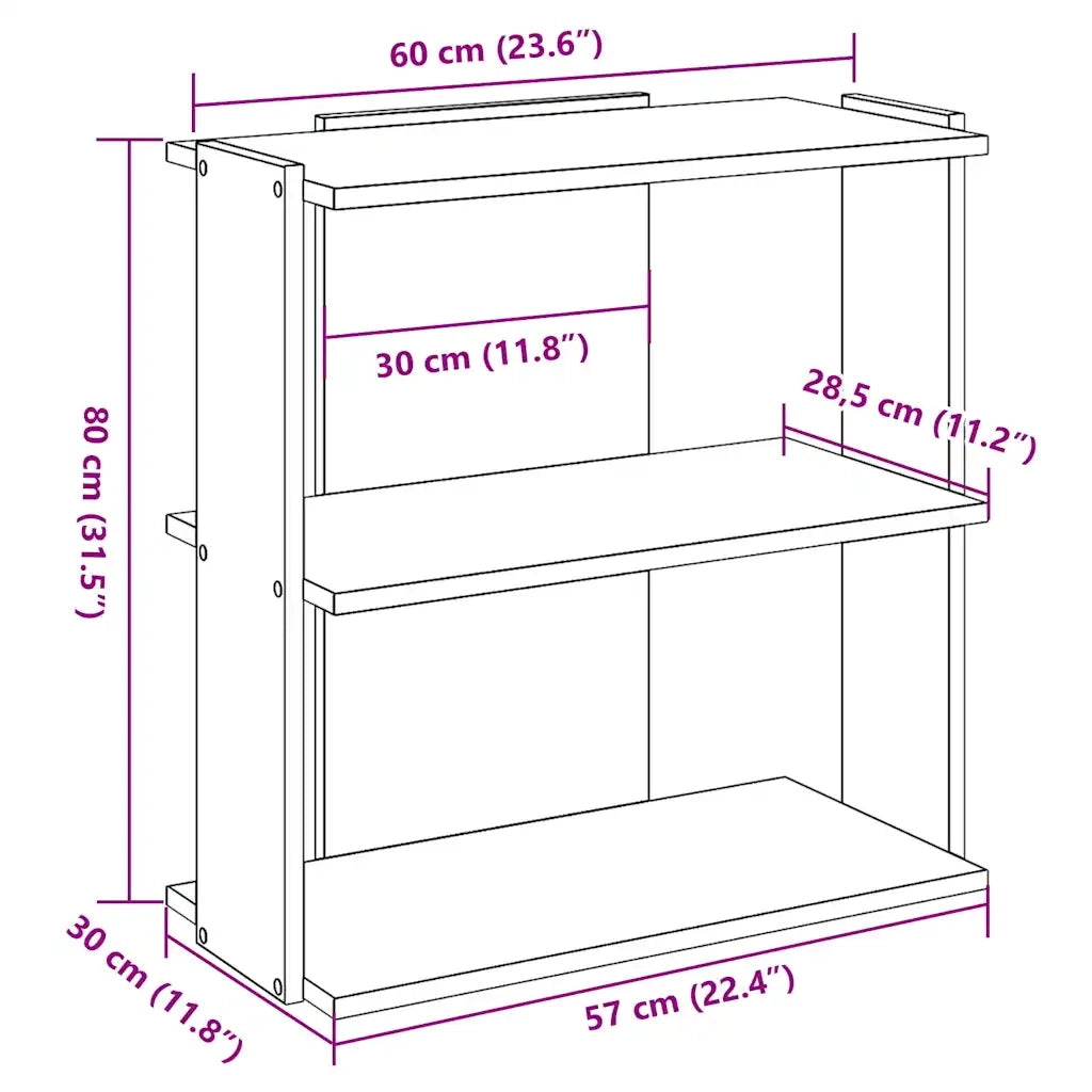 Libreria a 3 Ripiani Bianca 60x30x80 cm in Legno Multistrato 860256