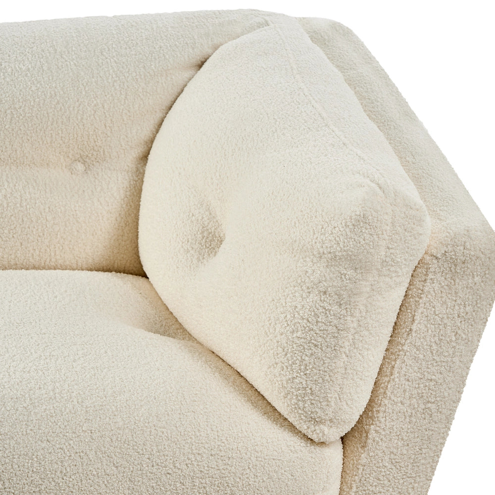 Divano Bianco Boucle Gambe in metallo 210 x 90 cm con cuscini Retro