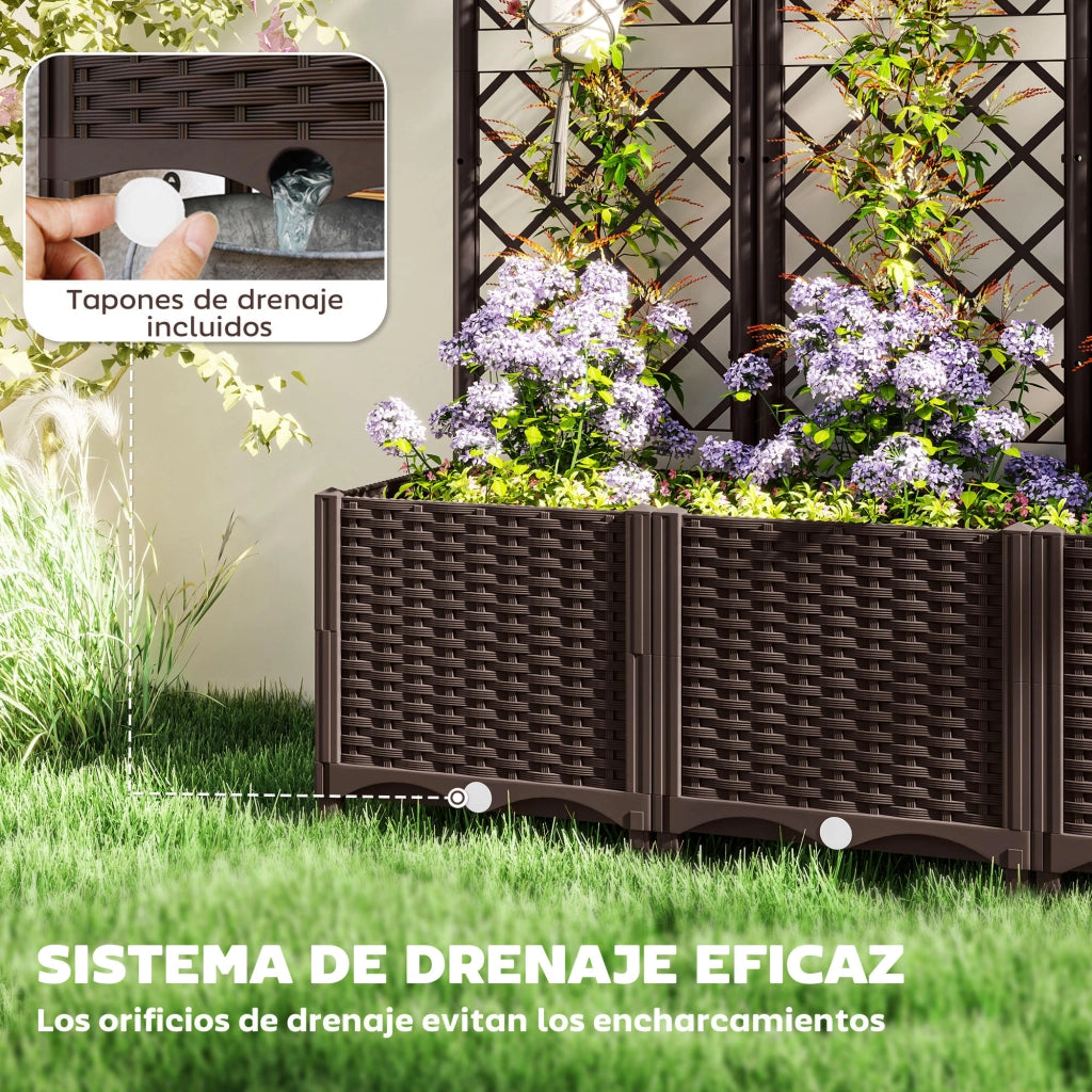 Fioriera con Griglia per Piante Rampicanti con Fori Drenaggio ¨C Zephmum ¨C 120x40x135 cm Marrone