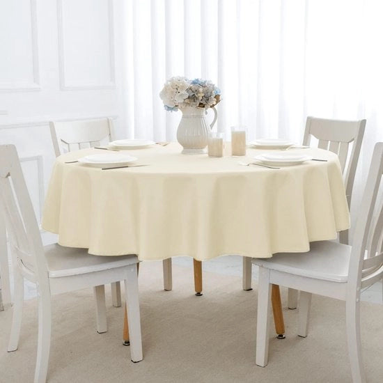 Tavolo Rotondo Coperto Beige 140 cm Impermeabile Lavabile per Esterno e Feste
